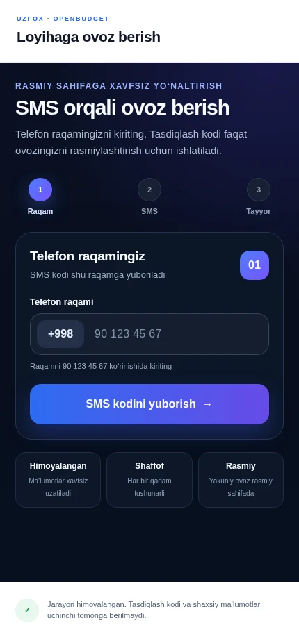 OpenBudget loyihasi haqida axborot va rasmiy yo‘naltirish sahifasi